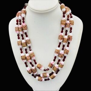 Rare Japanese Frit Glass Bead Garnet Necklace